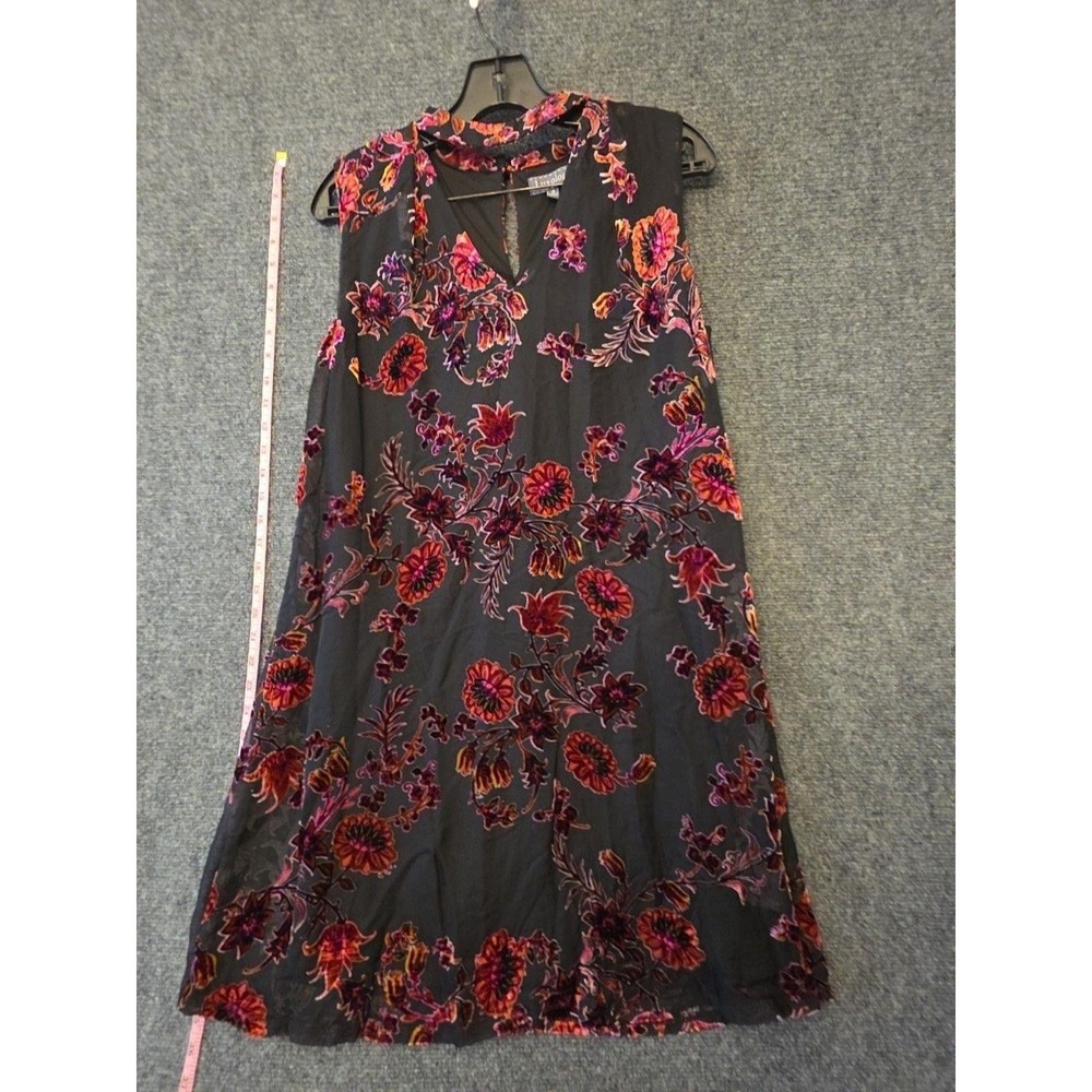 Luxology Dress Womens 8 Black Floral Velvet High Neck Sleeveless Shift Short
